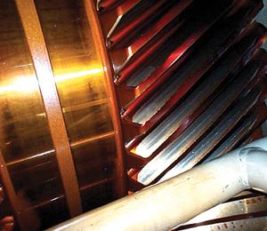 turbine system component showing characteristic brown film of varnish